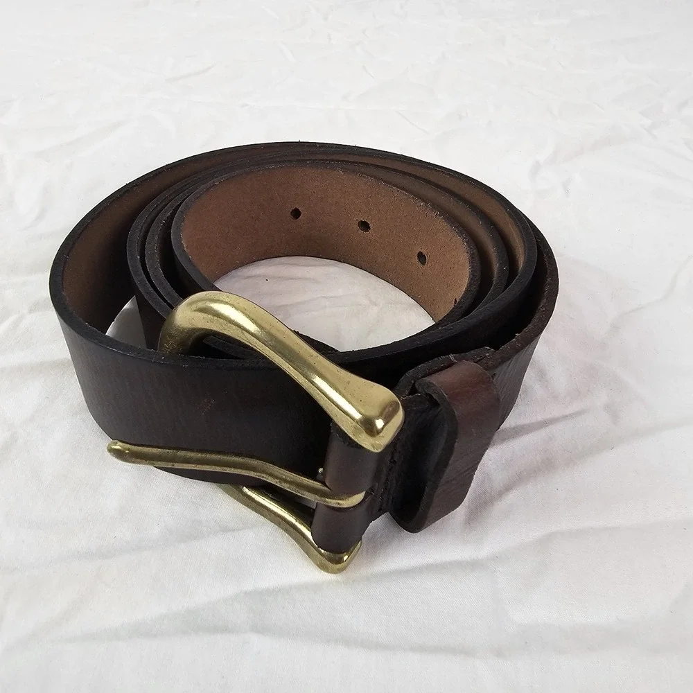 Talbots Womens Dark Brown Leather Belt Solid Brass Buckle Size 2X Style 6149W